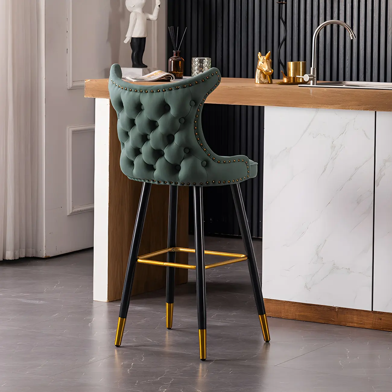 Velvet Upholstered Wingback Counter Height Bar Stools