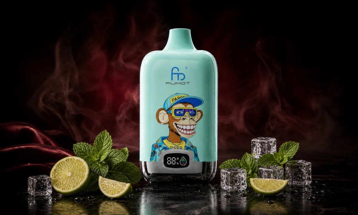 Fumot Digital Box 12000 Cuban Menthol Mojito Vape in einer dunklen Rauchszene