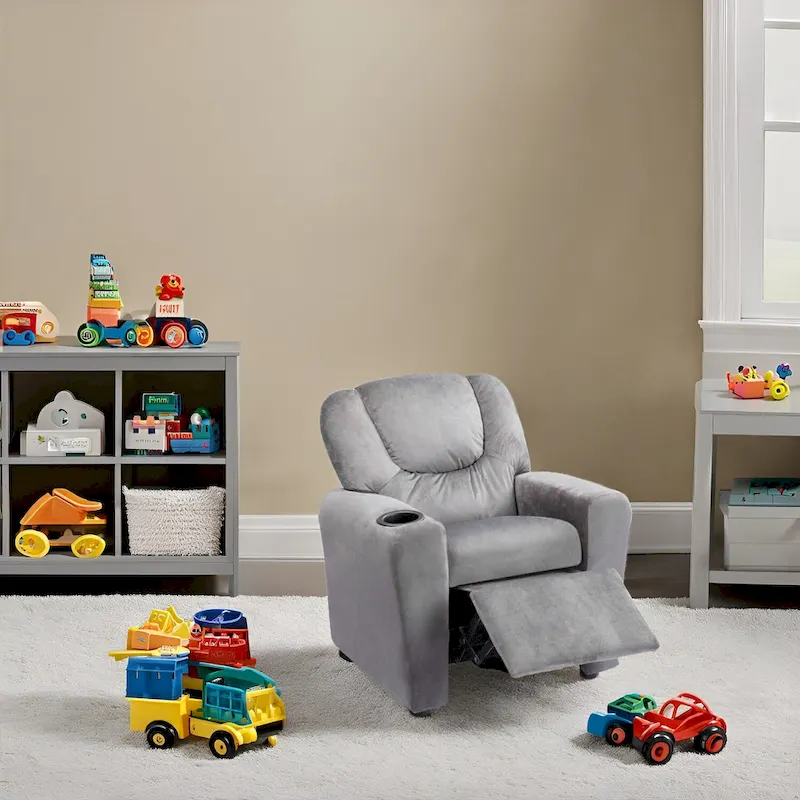 Kids Push Back Recliner Chair with Footrest and Cup Holders