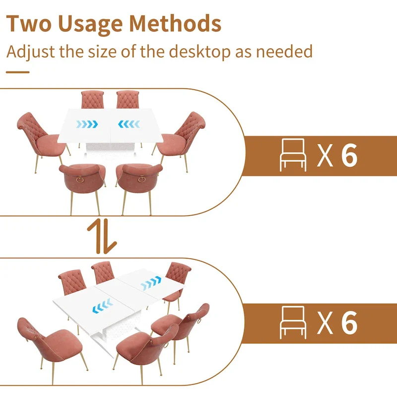 7-Piece Clihome High-gloss Extendable Table Velvet Chair Dining Set