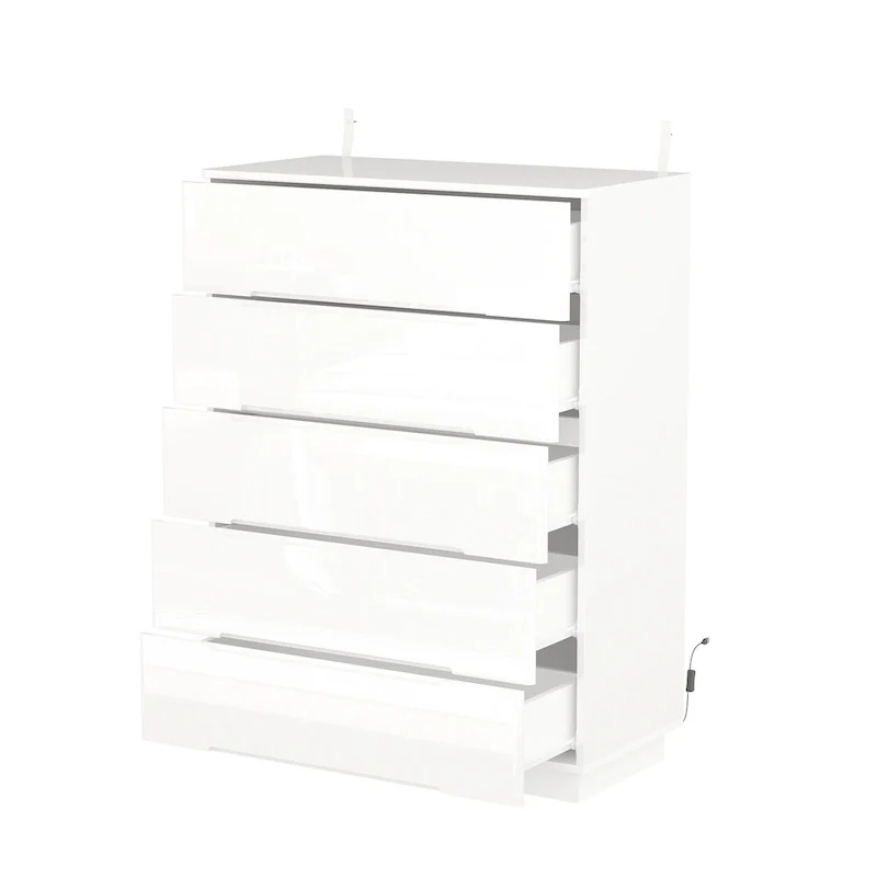 31.5 High Gloss Chest With Light Chest w/5 Drawers&Spacious Tabletop
