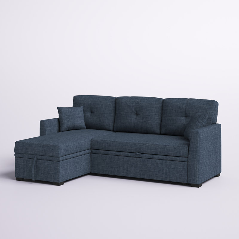 Modern upholstered sleeper sofa with chaise extended