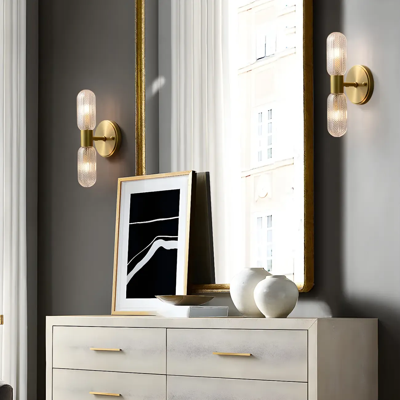 Unique Gold Up Down Wall Mounted Prismatic Glass Vanity Light