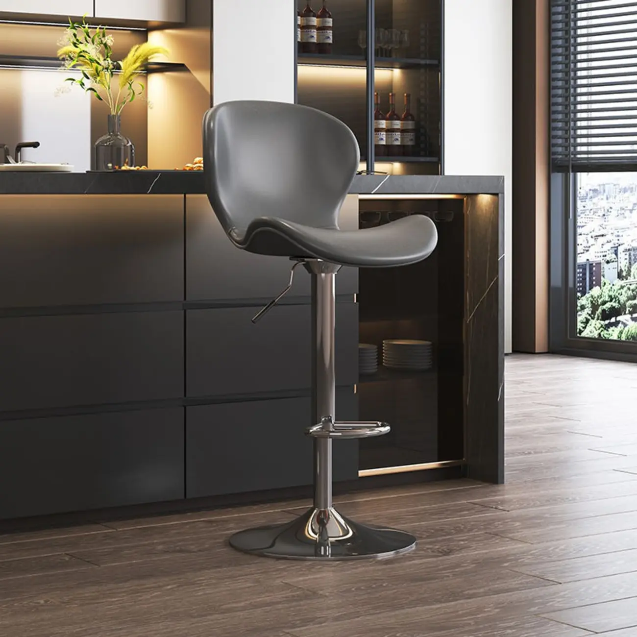 Modern Saddle Pedestal Swivel Adjustable Bar Stools