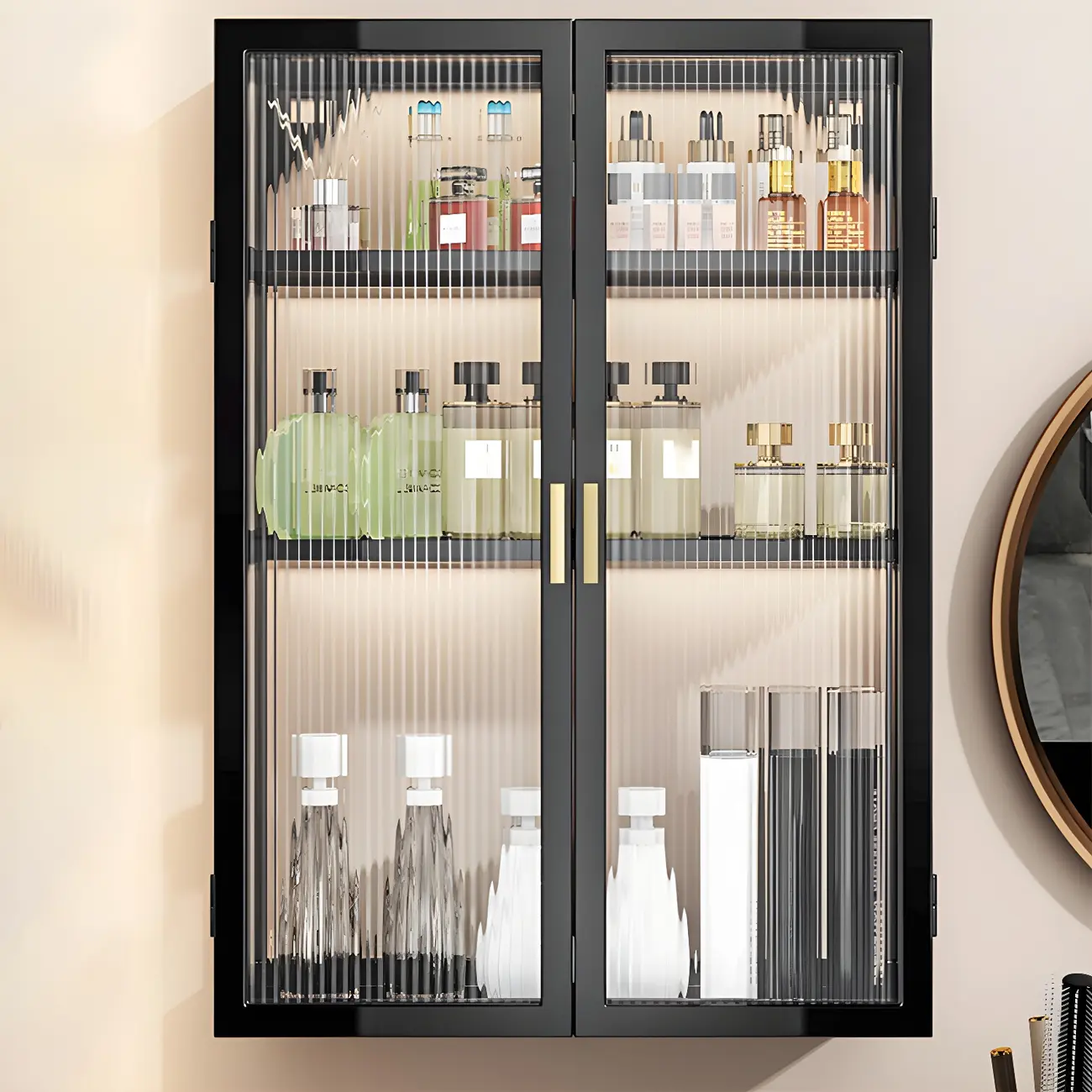 Kitchen Black Modern Metal Floating China Cabinet