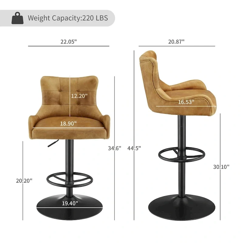 Art Leon Genuine Leather Bar Stool with Adjustable Height