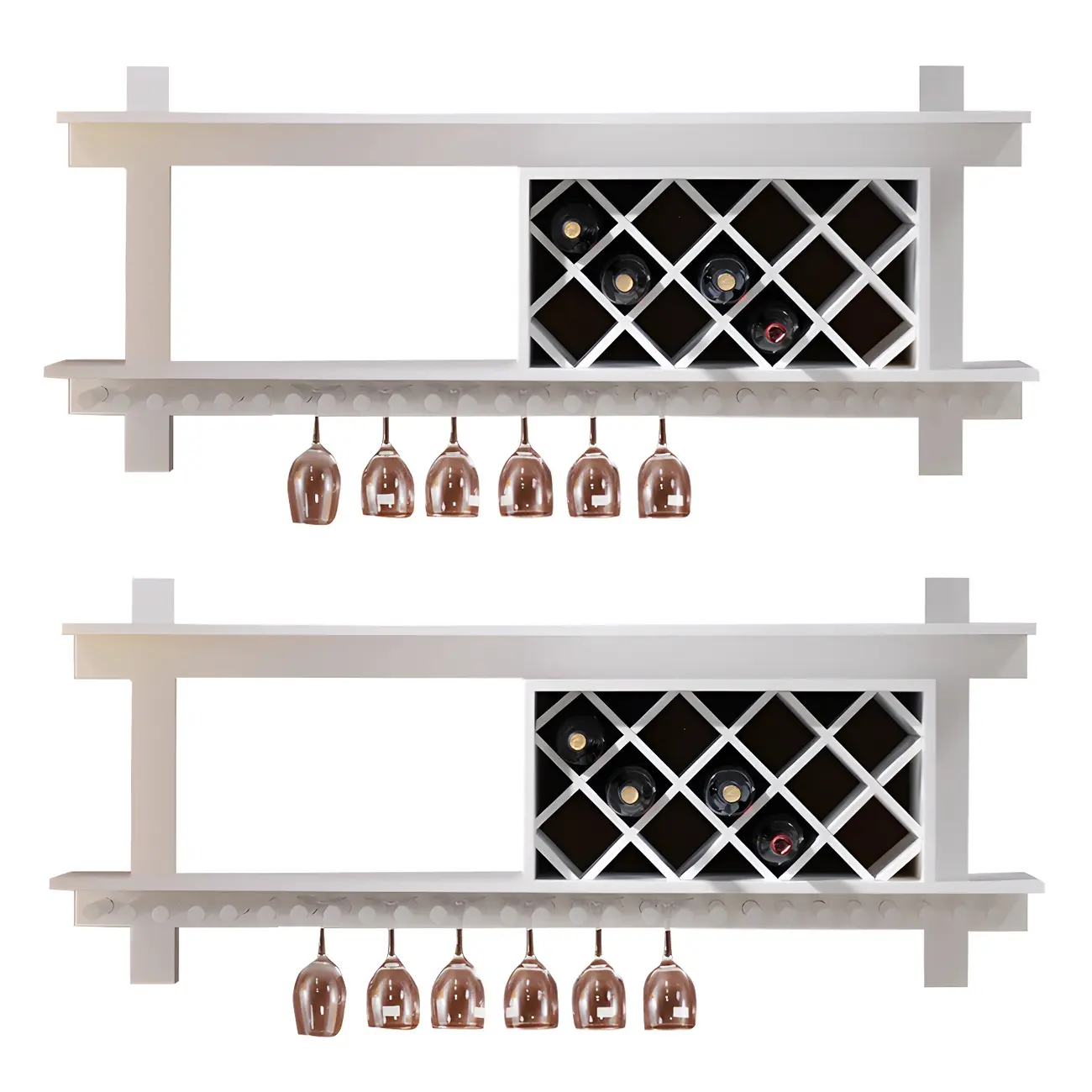 Pine Wooden Wall-Mounted Display Open Wine Bottle & Glass Rack