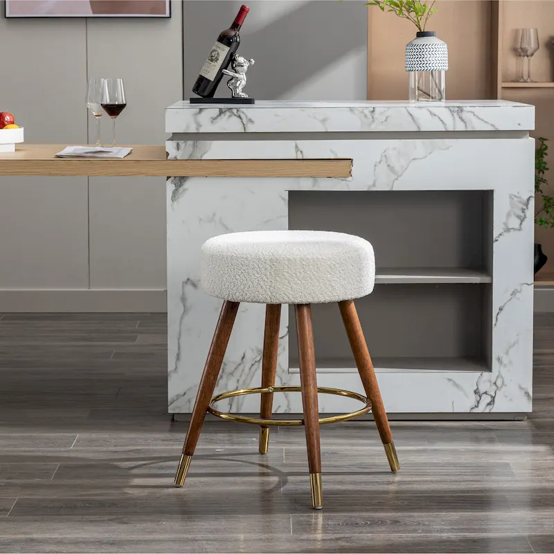 White 23.88   Upholstered Swivel Stool with Wood Frame