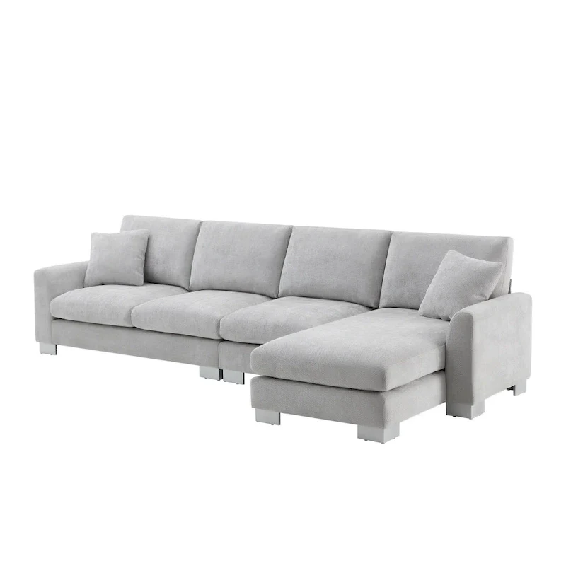 119 Chenille L-Shaped Sectional Sofa with Chaise Lounge and 2 Pillows