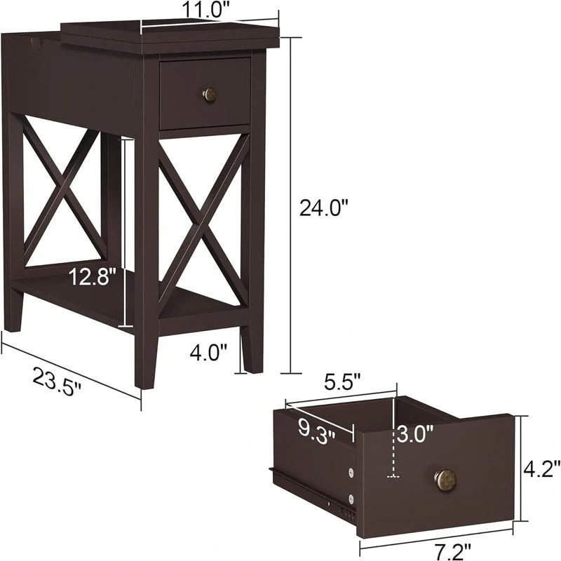 Material Flip Top Narrow End Table - 11D x 23.5W x 24H