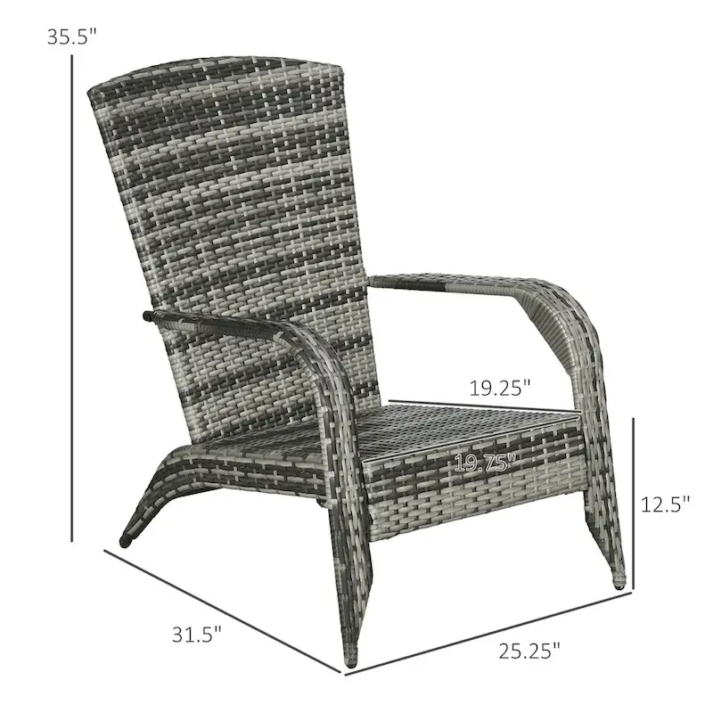 Patio Wicker Adirondack Chair, All-Weather Rattan Fire Pit Chair Soft Cushions, Tall Curved Backrest and Armrests
