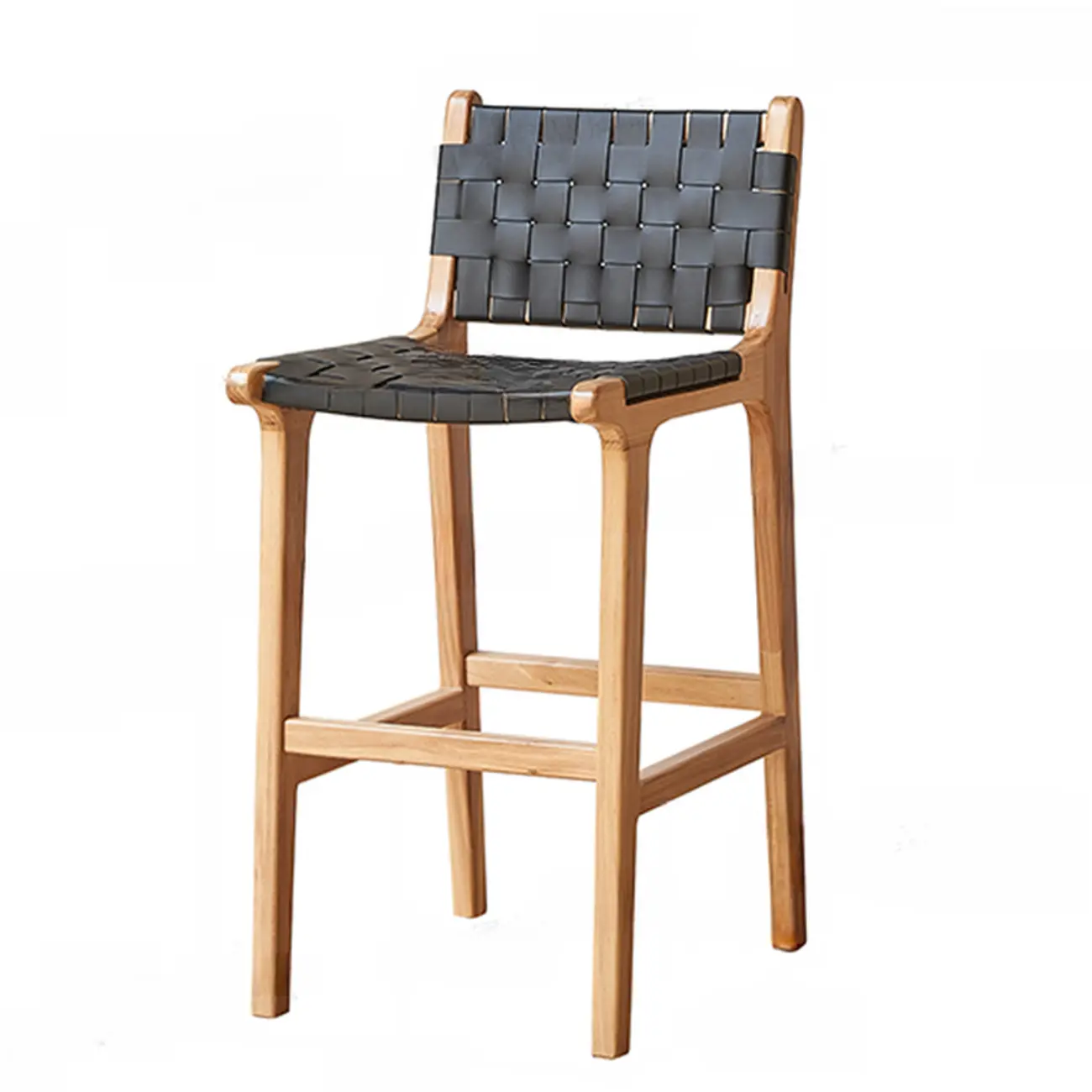 Scandinavian Wooden Ratten Bar Stool