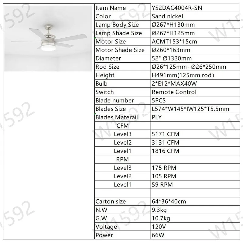 Lighted Ceiling Fan with Remote and Reversible Blades