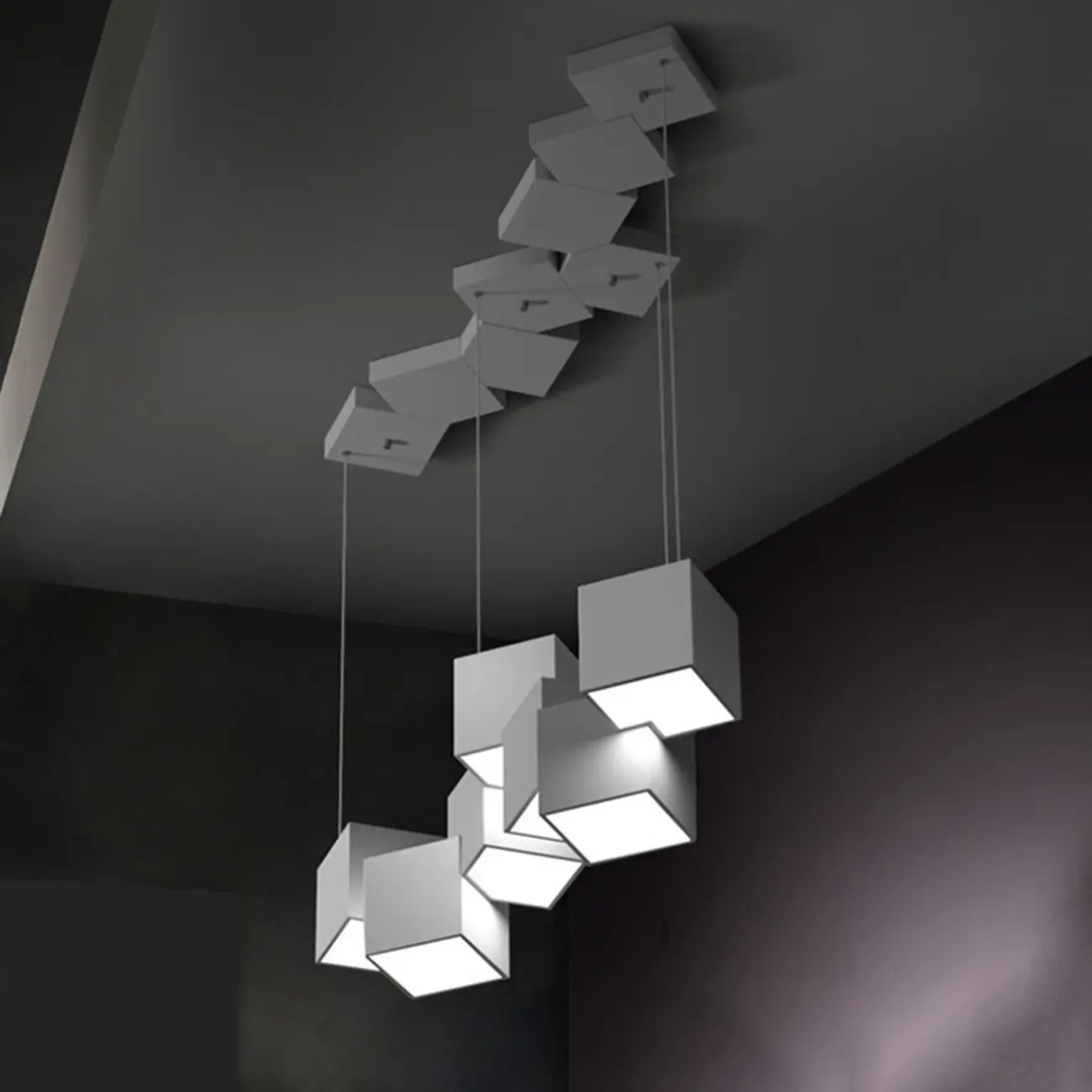 White Cube Modern Island Pendant Light, Adjustable