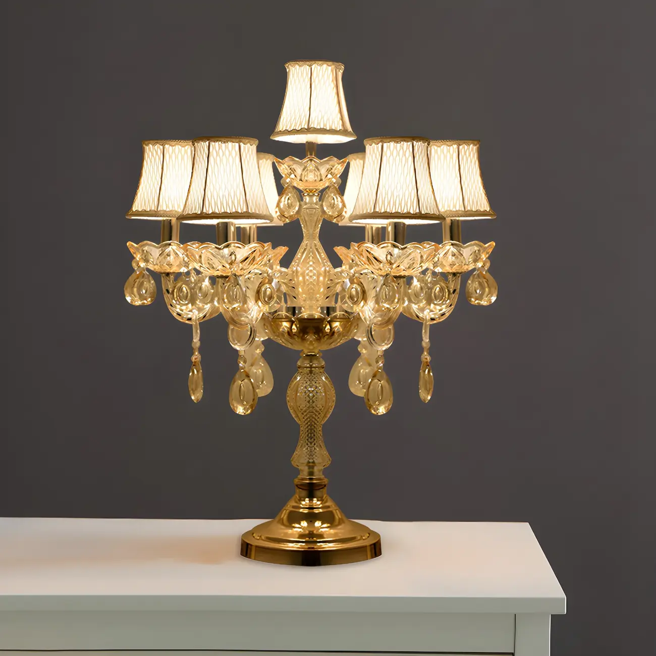 Luxury Gold Multi-Light Crystal Candelabra Table Lamp