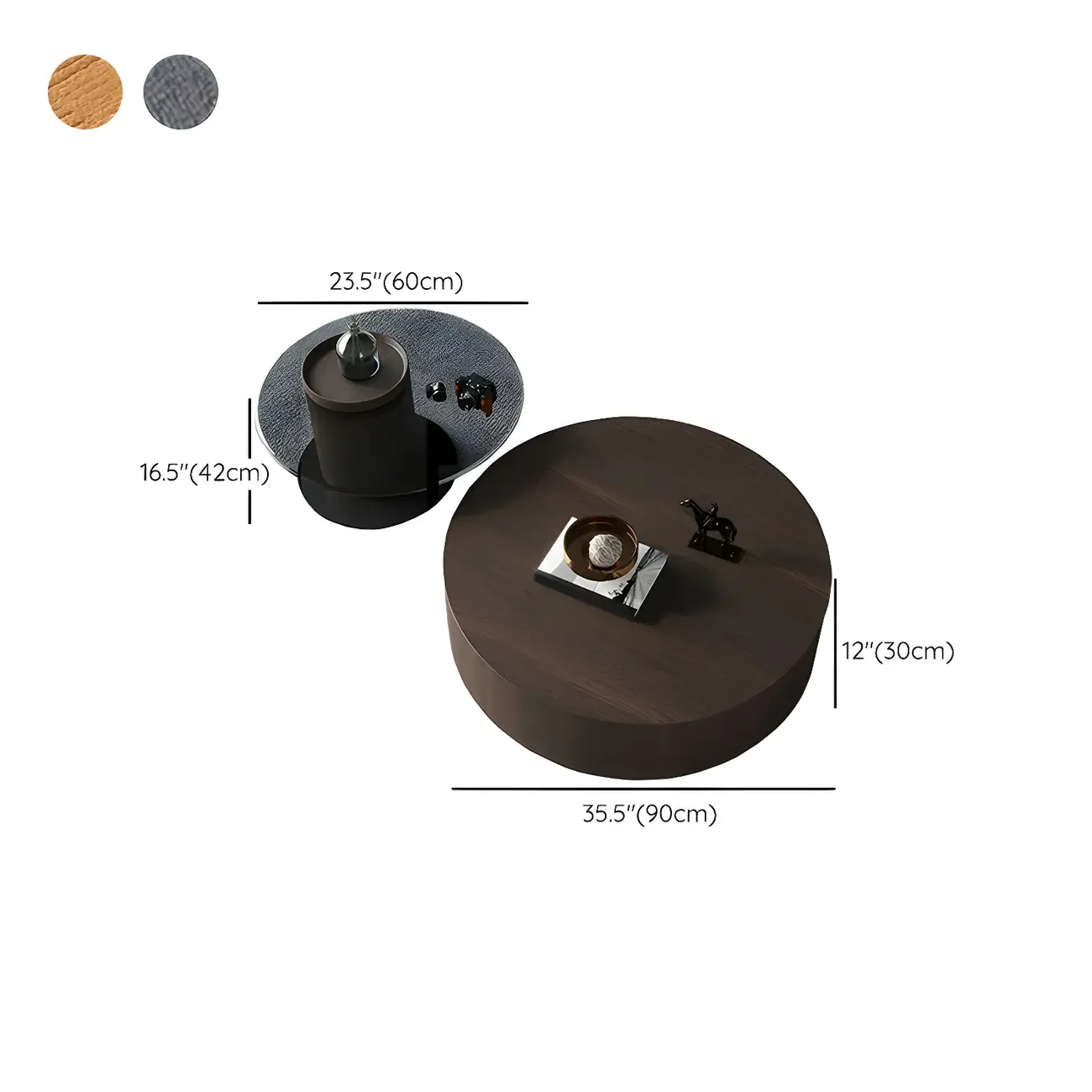 Dark Modern Nesting Round Wood Drawer Coffee Table