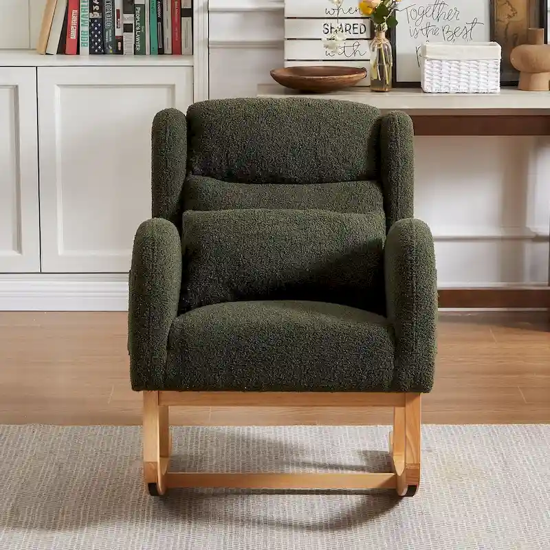 Modern Accent High Backrest Living Room Lounge Arm Rocking Chair, Two Side Pocket