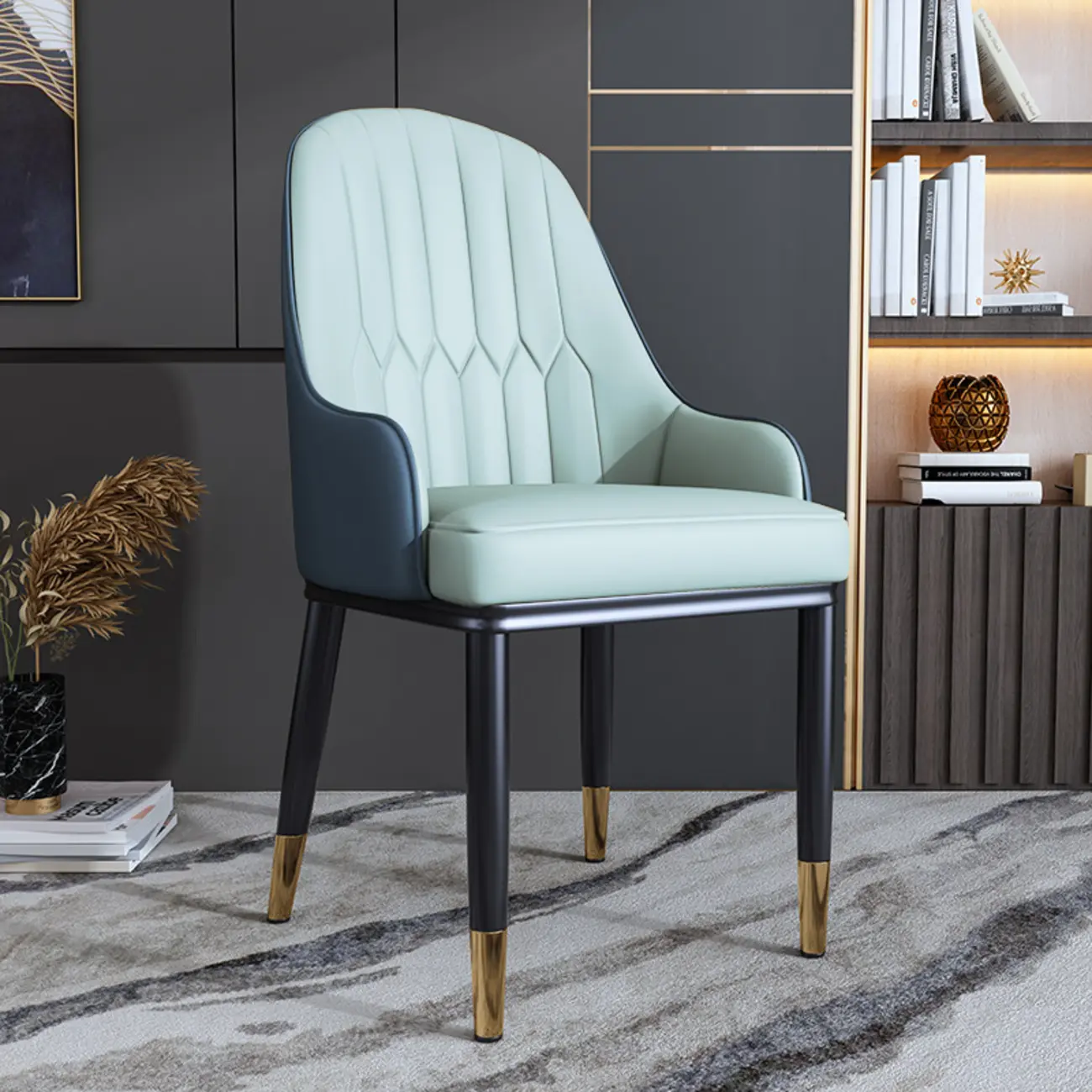 Glam Faux Leather Curved Back Armrest Dining Chair