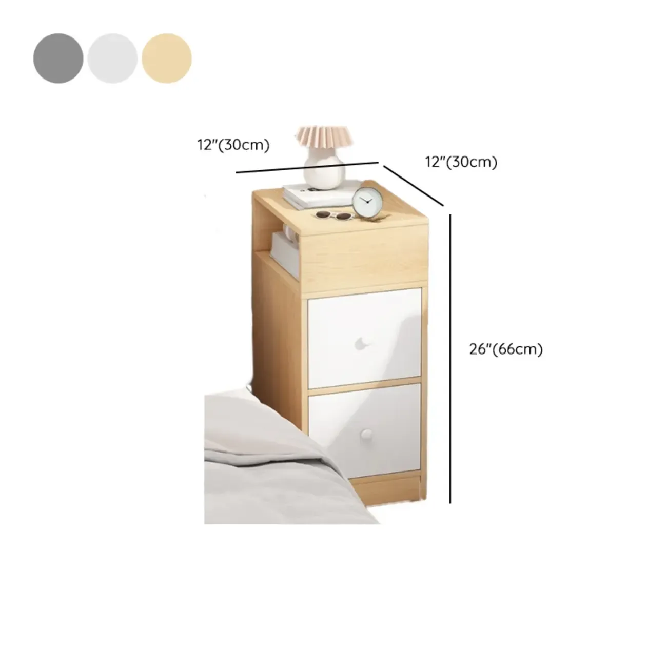 Wood Finish White Narrow Length Multi-Drawers Nightstand