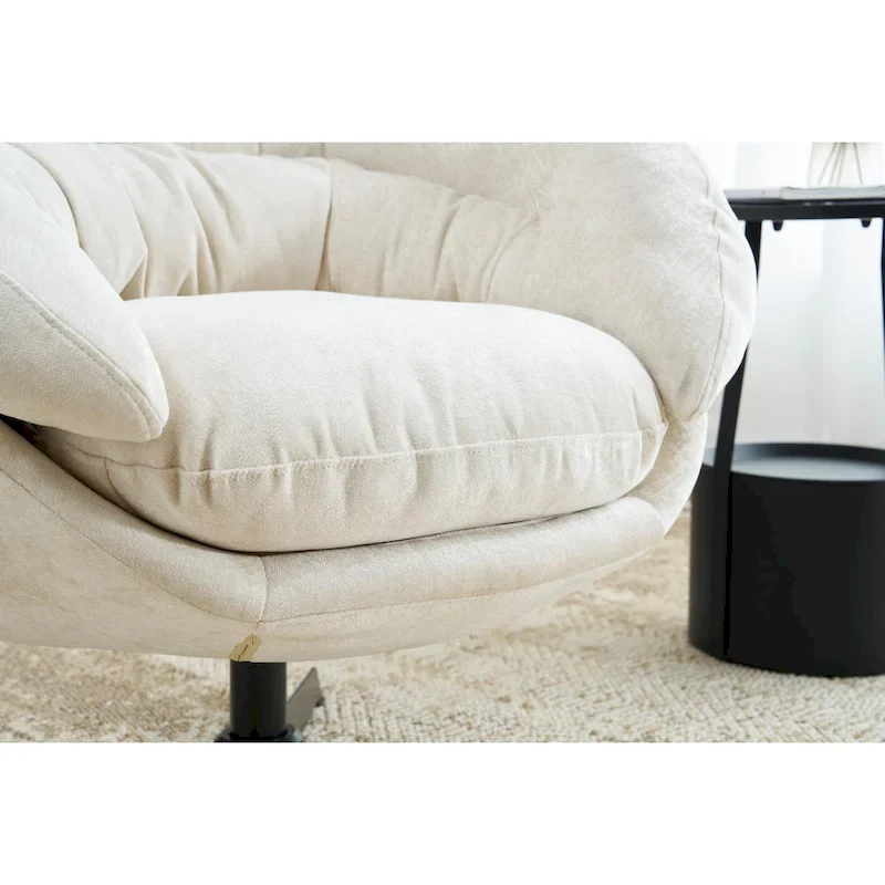 Chenille Upholstered 360 Swivel Club Chair/Accent Chair with Removable Cushion, Round Office Chair with Black Metal Base