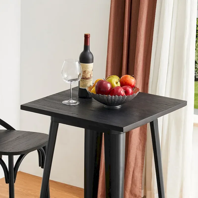 Glitzhome Farmhouse Industrial Rustic Steel Pub/Bar Table Wood Top