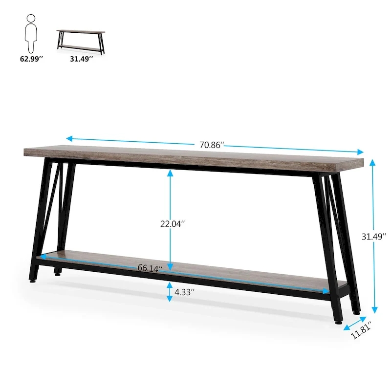 70.9 Inch Extra Long Sofa Table, Industrial Entry Console Table