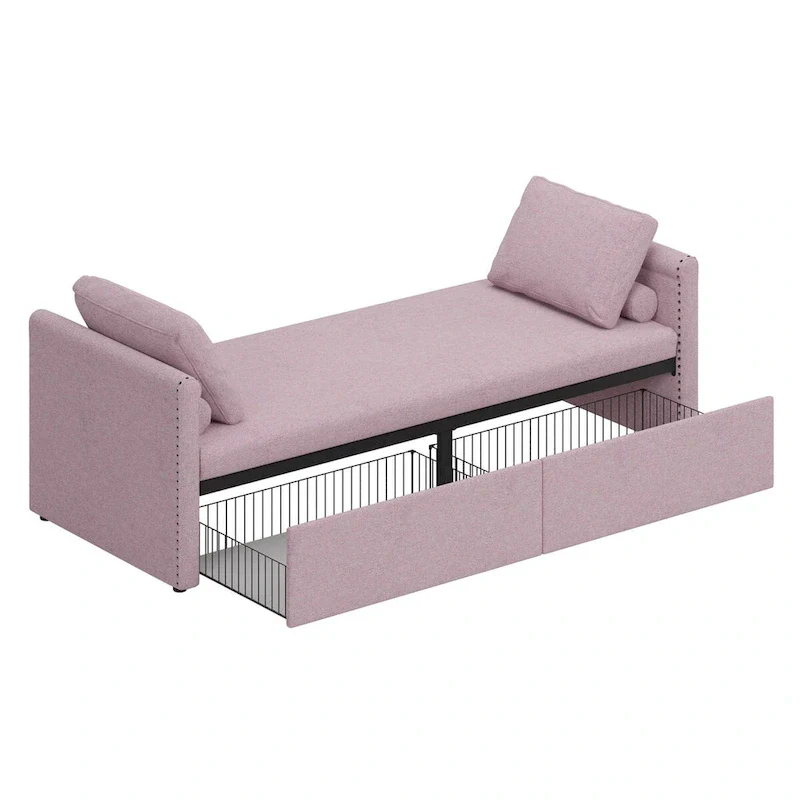 Modern Upholstered Chaise Lounger Daybed Small Single Daybed with 2 Drawers, No Mattress Needed