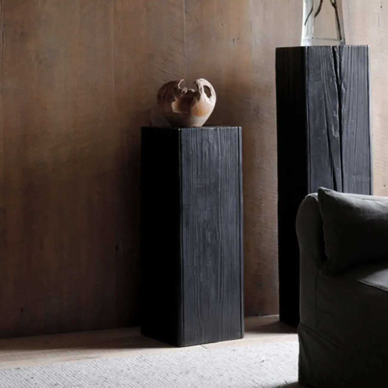 Modern Black Pine Wooden Square Stump End Table