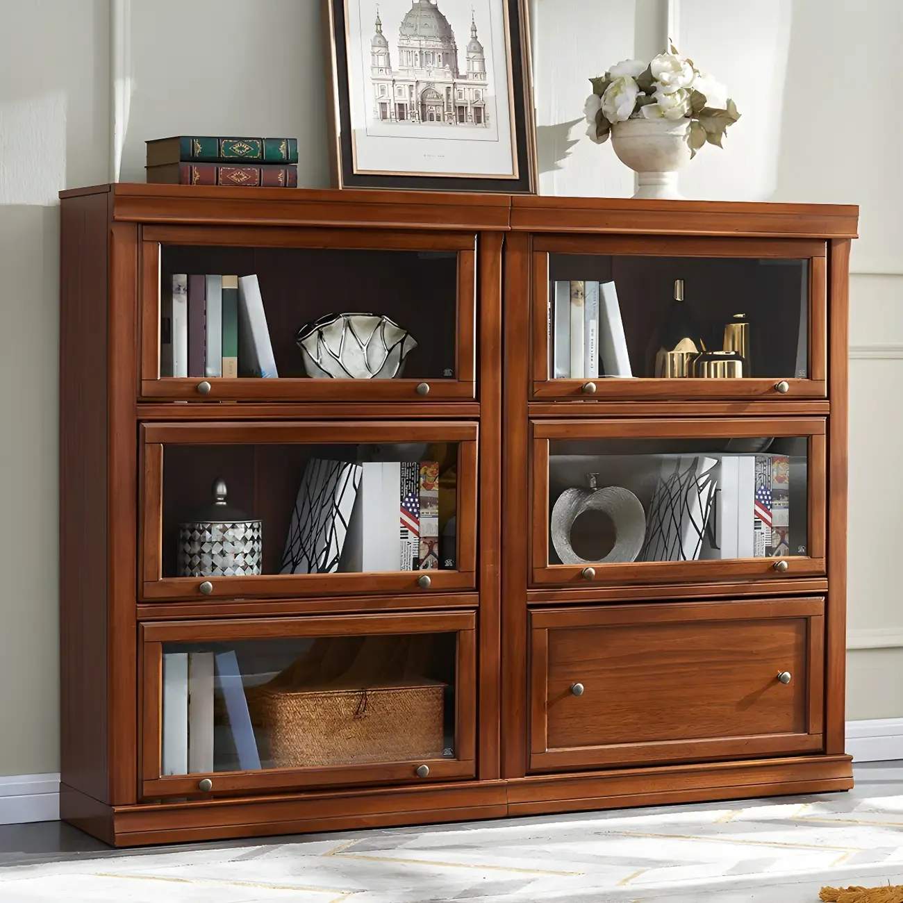 Espresso Wooden Office Bookcase With Glass Doors