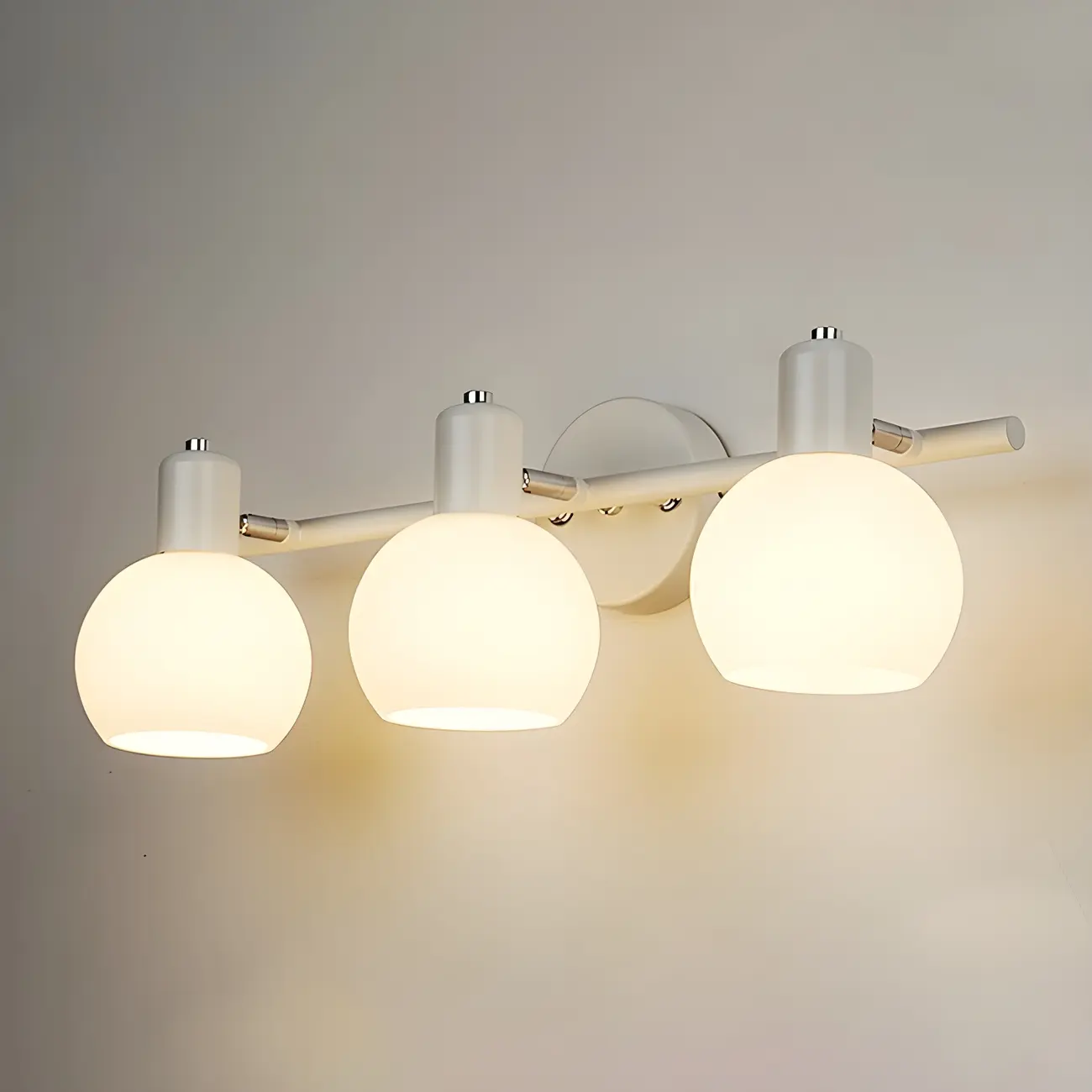 Modern 3 Heads Black Vanity Lights with White Glass Shade