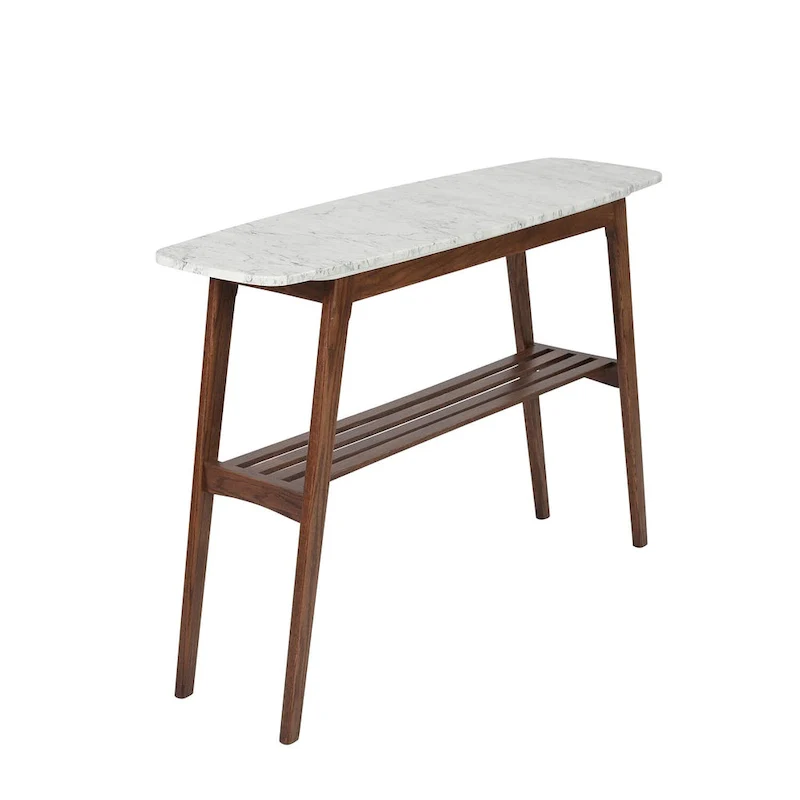 Castello 43 Rectangular Italian Carrara White Marble Console Table with Shelf - 43L x 12W x 31H - 43L x 12W x 31H