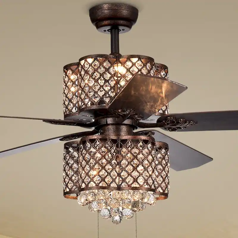 Quincy Crystal/Rustic Bronze Reversible Blade 6-light Ceiling Fan