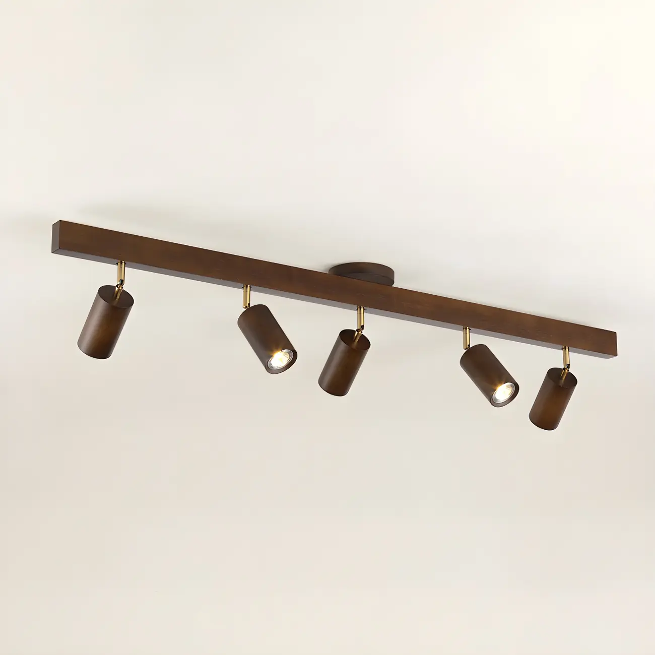 5-Light Wood Track Spotlight Adjustable Semi Flush Mount Ceiling Light