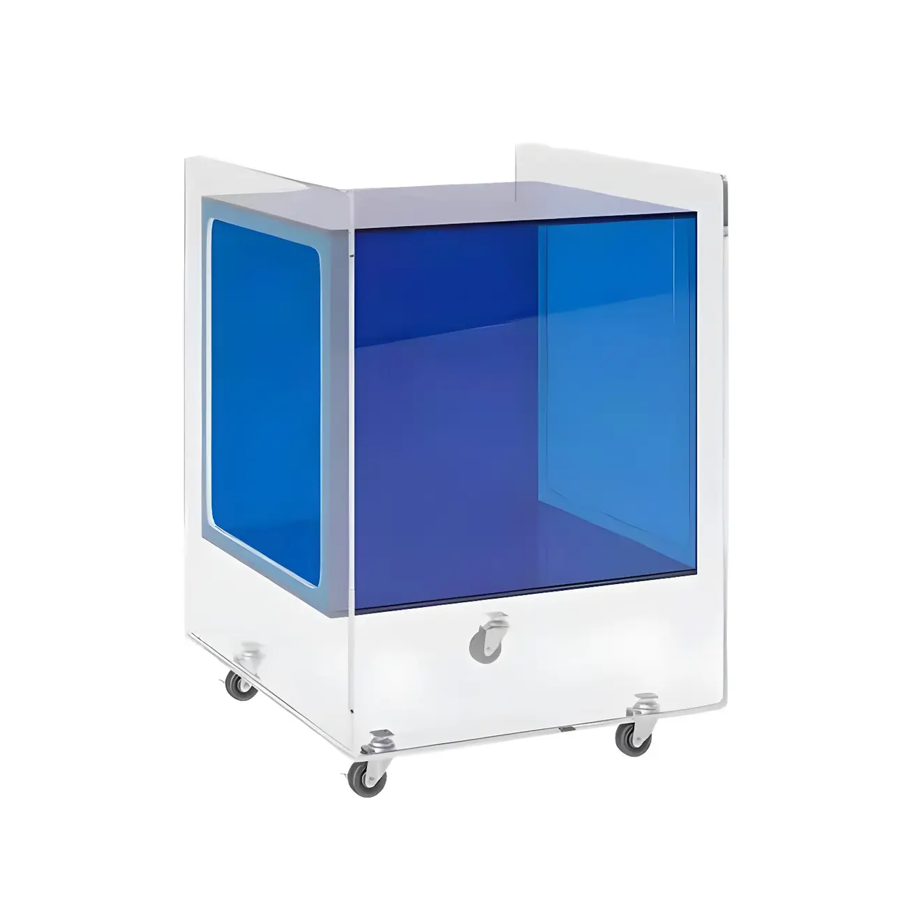Modish Transparent Acrylic Nightstand with Open Shelf & Wheels