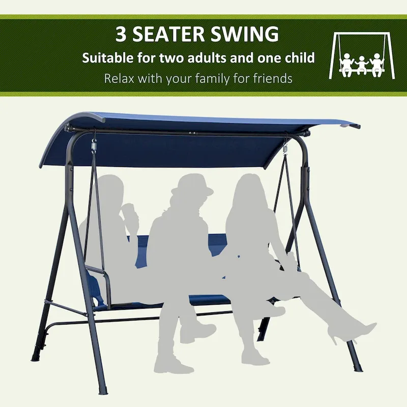 Outdoor 3-Person Porch Swing Bench with Steel Frame,Adjustable Canopy and Armrests