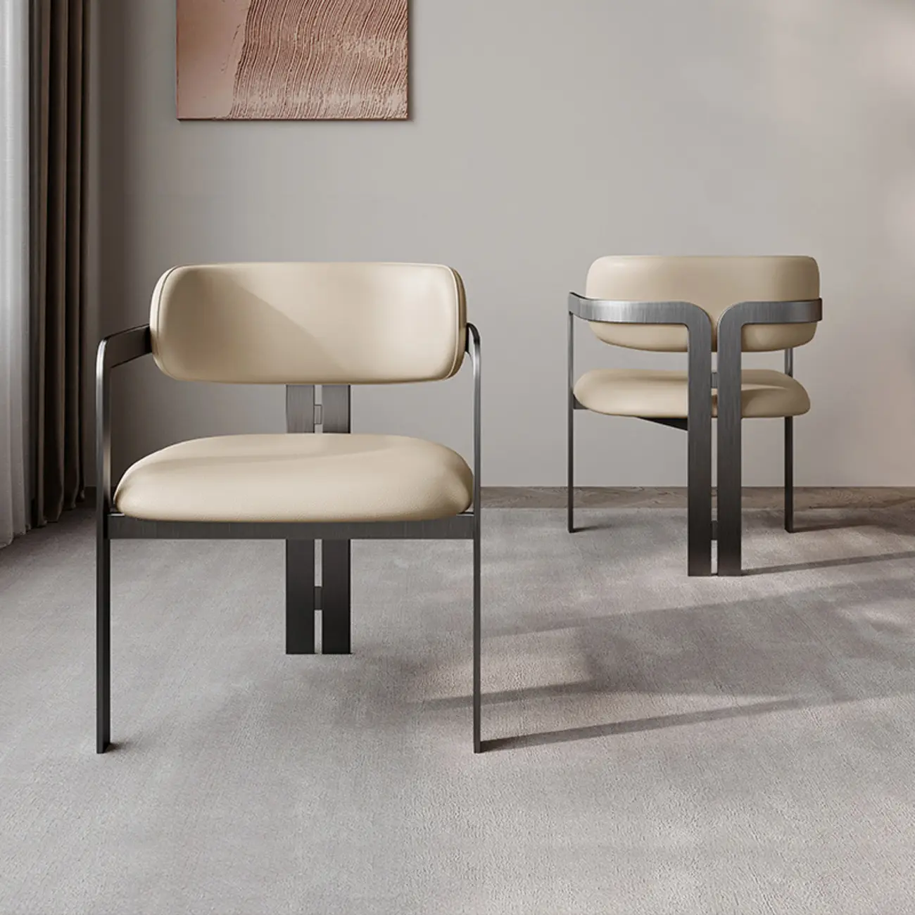 Modern Faux Leather Arm Dining Chair with Alloy Legs