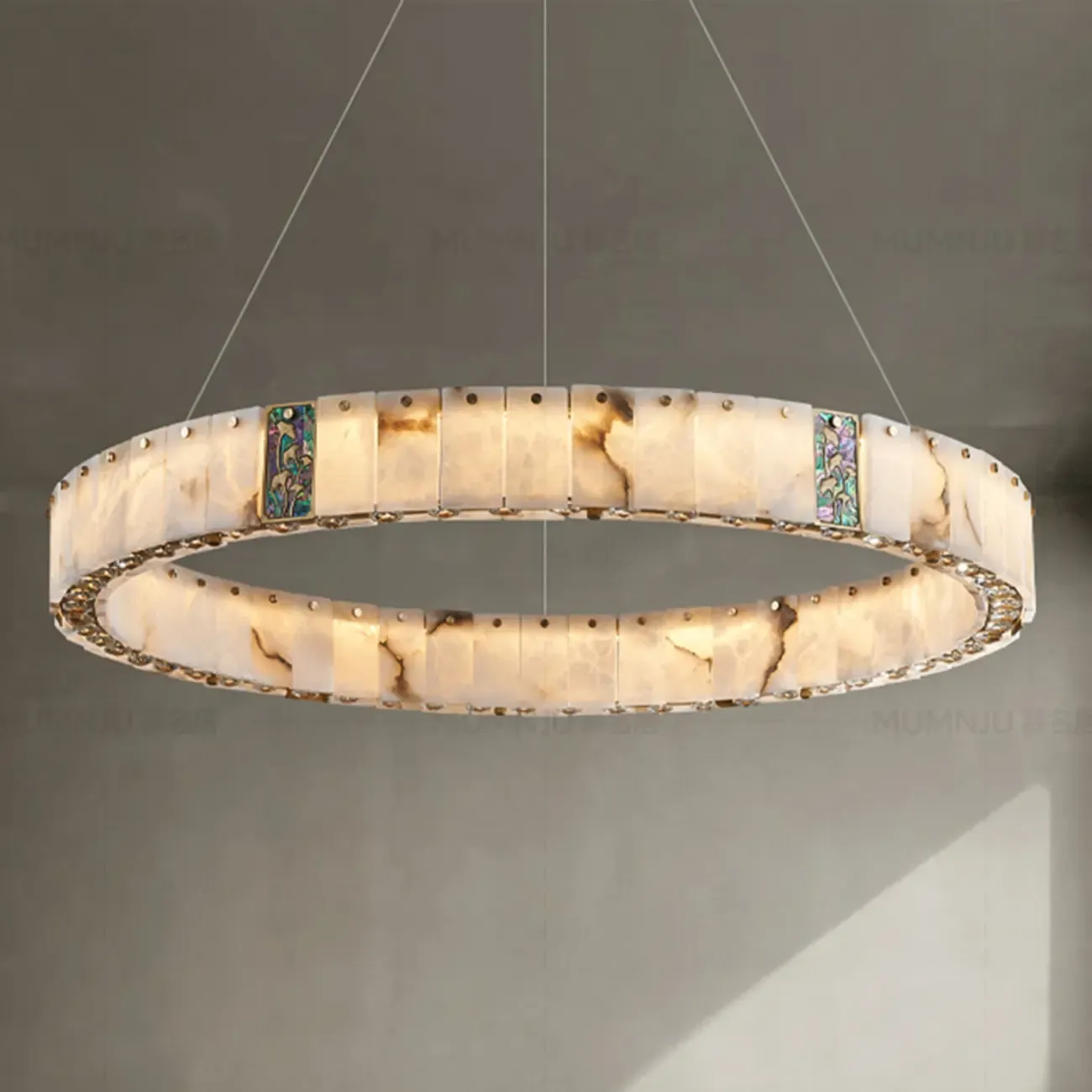 Agate Gold Circular Onyx Modern Ring Chandelier Light