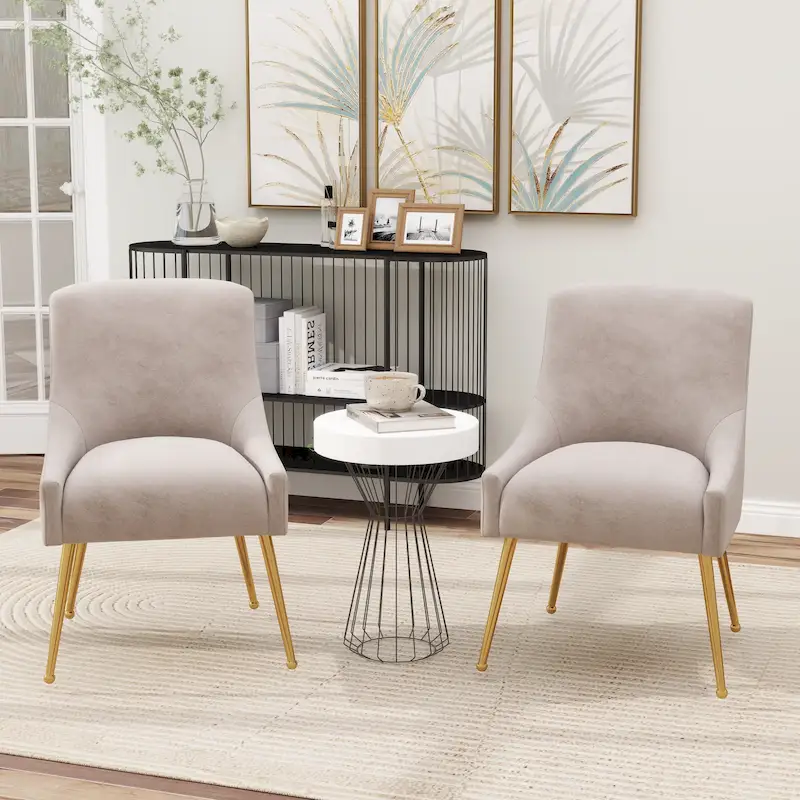 SEYNAR Velvet Upholstered Dining Chair Set of 2, Modern Glam Armless Side Chair