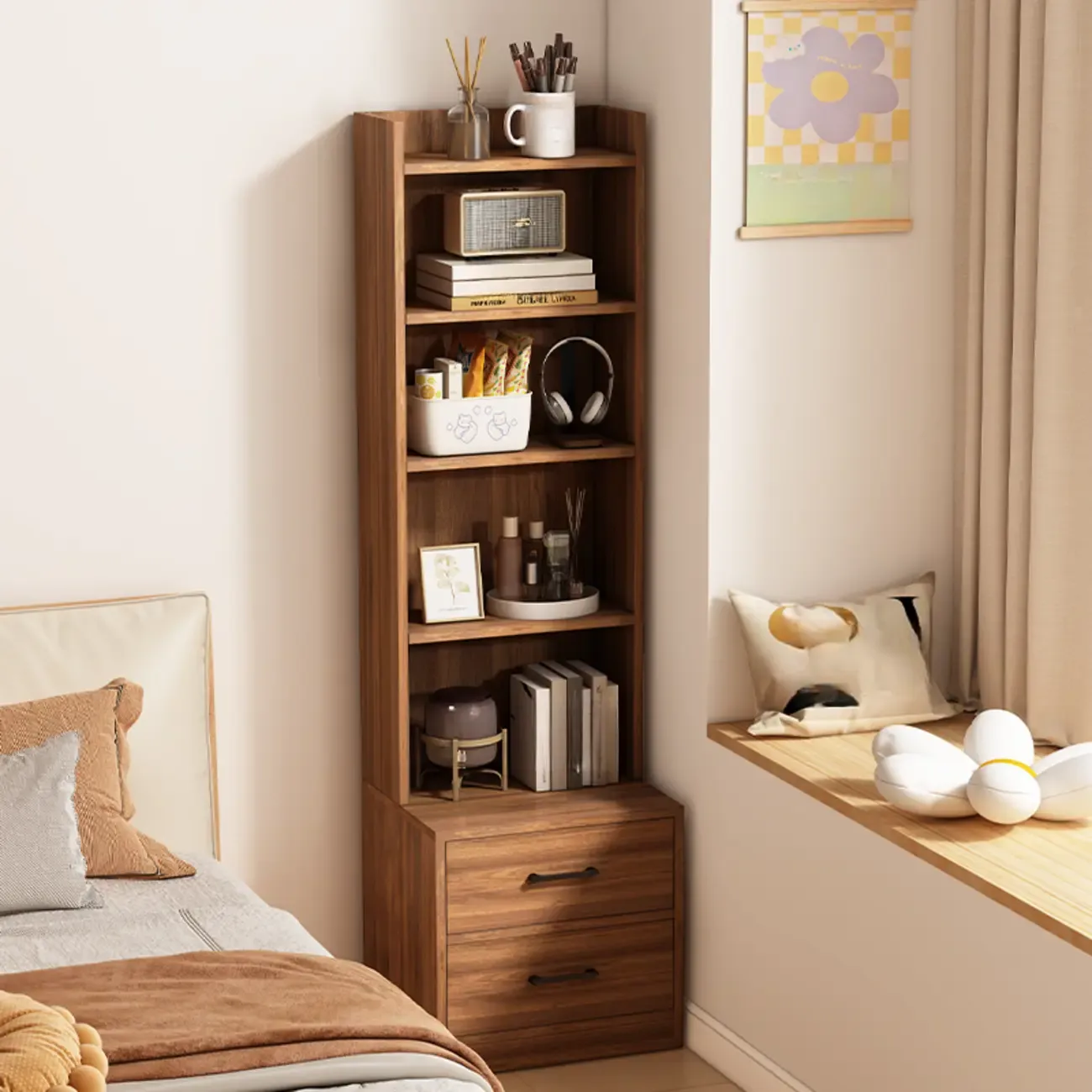 Multi-functional Wooden 5-Shelf Closed Back White Bookcase