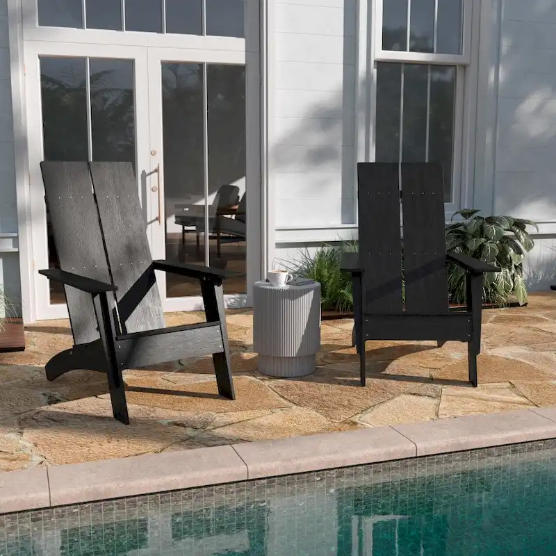Modern Dual Slat Back Adirondack Style Chairs, Set of 2