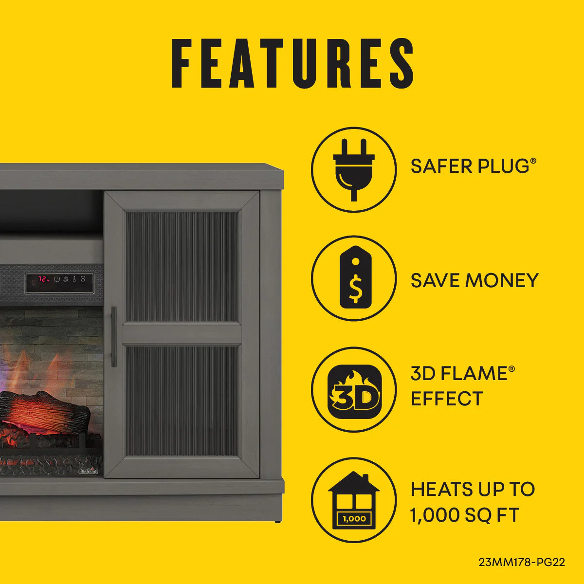 duraflame? Reeded Glass Door Electric Fireplace TV Stand Media Console