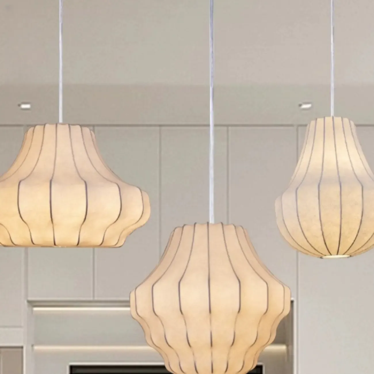 Designer White Fabric Lantern Pendant Lamp for Home Decor