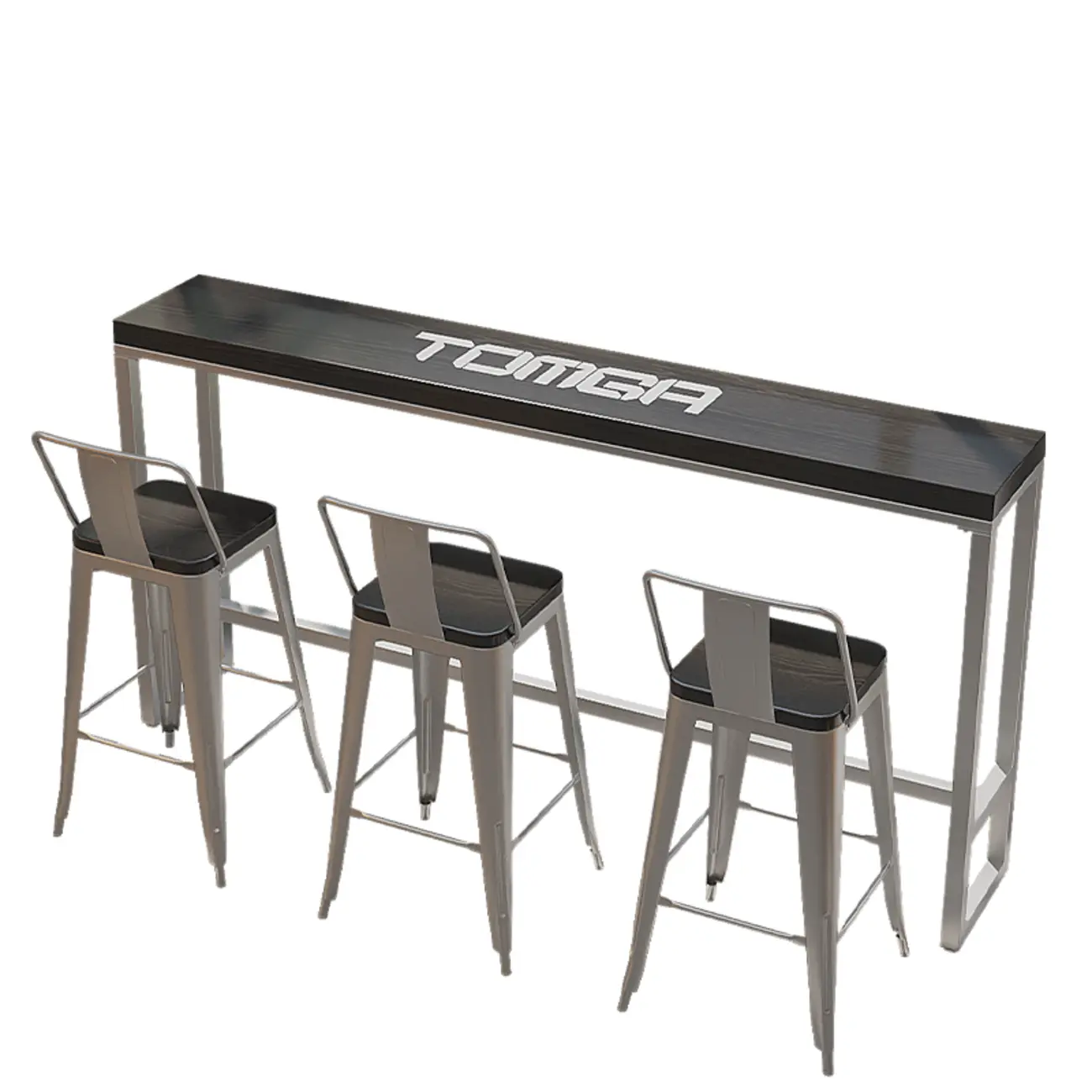 Steampunk Midnight Black Bar Table Set with Backless Stools