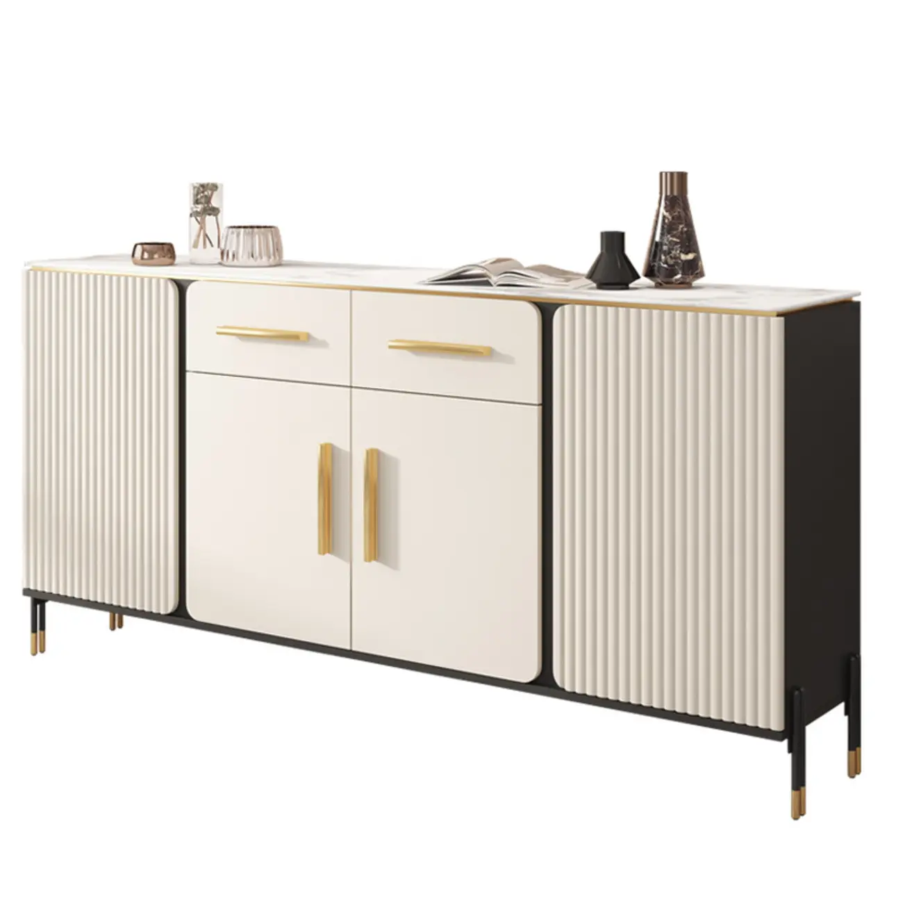 Glam White Sideboard with Stone Top and Drawers