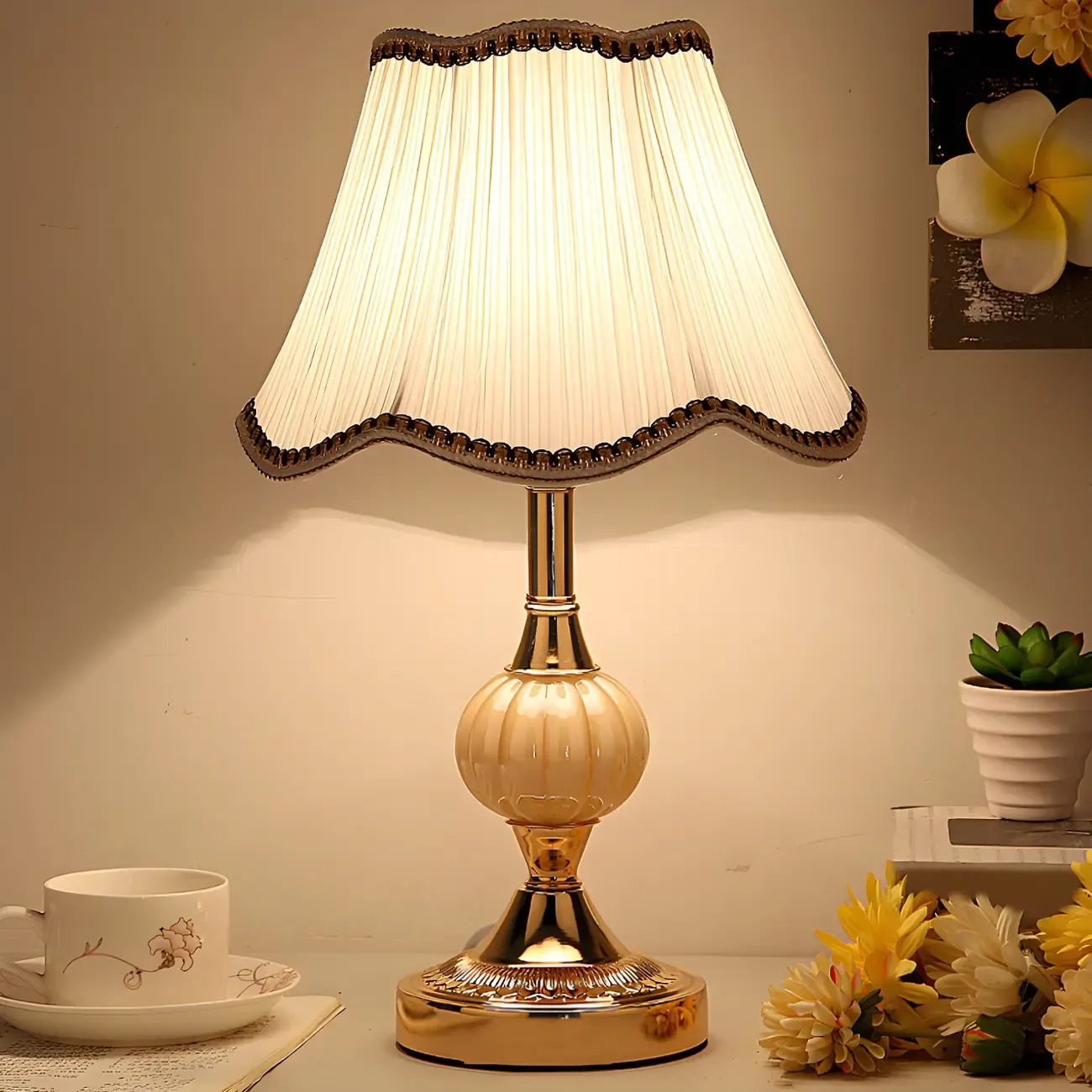 Elegant Classic Metal Table Lamp with Fabric Shade