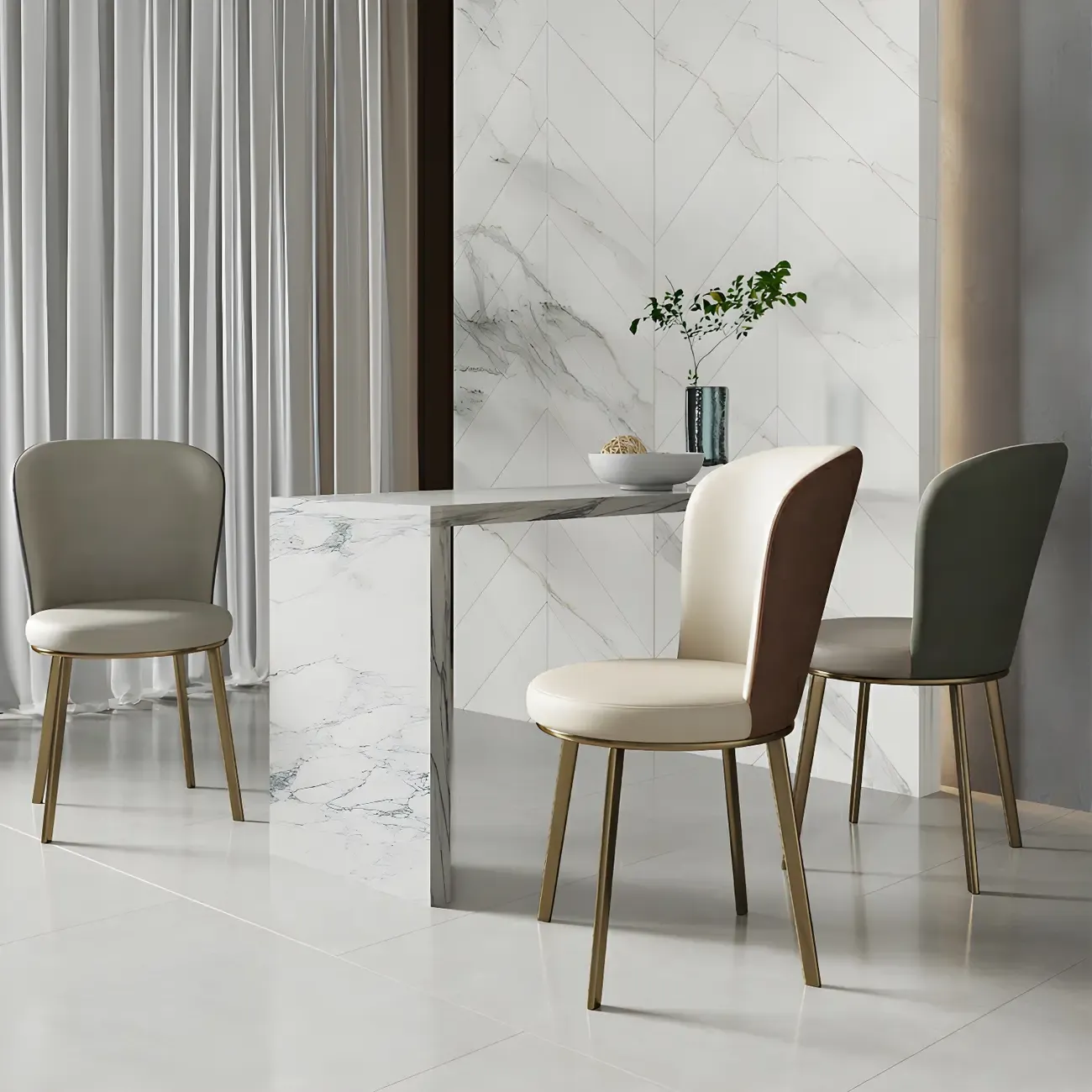 Sleek Gold Legs Faux Leather Upholstered Dining Chair