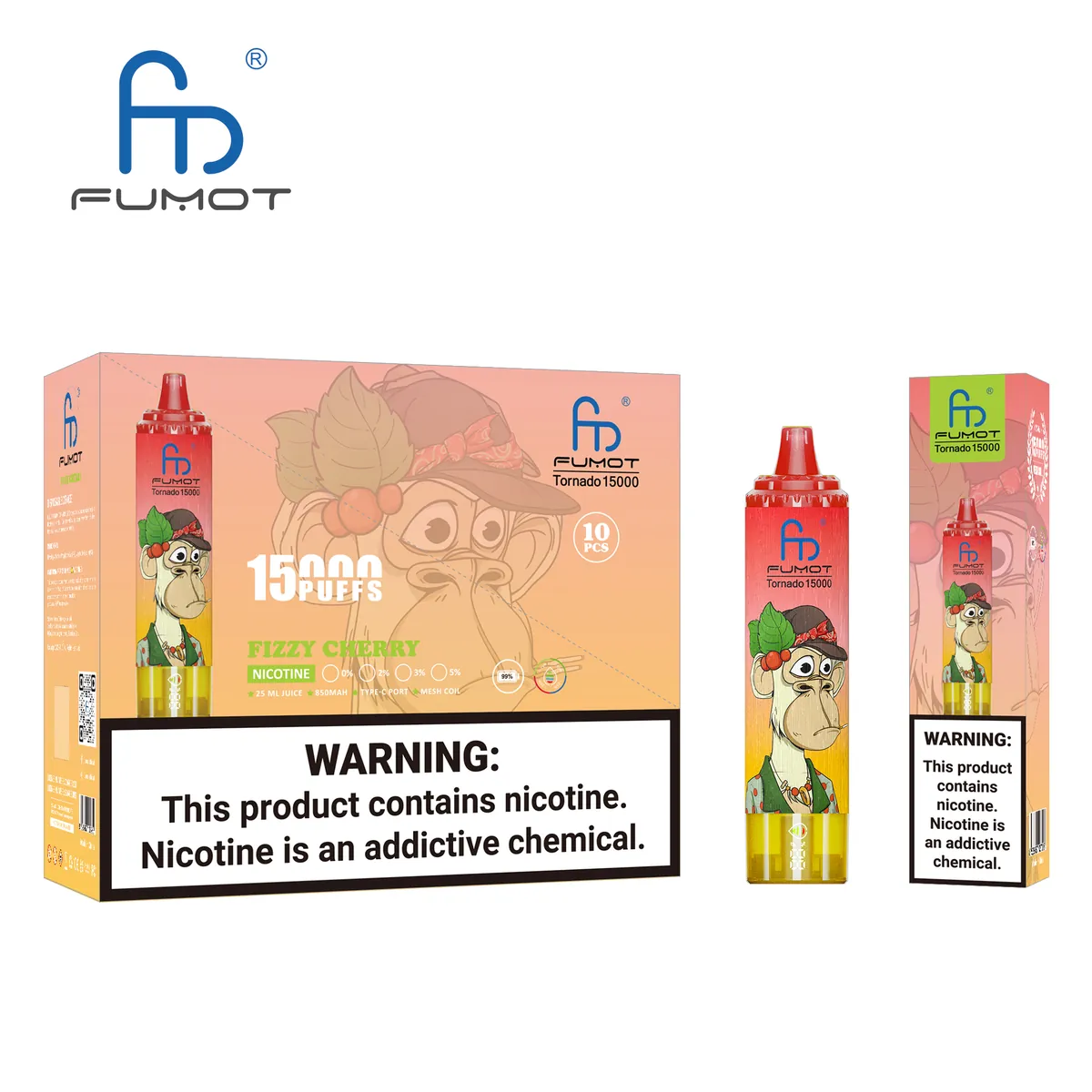 Fumot Tornado 15000 Fizzy Cherry – 10er-Displaybox mit Einweg-Vape und Einzelpackung