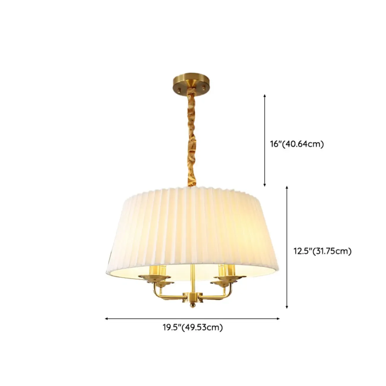 Modern Gold White Pleated Drum Chandelier Adjustable Height