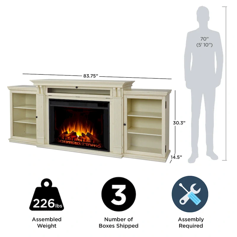 Tracey 84   TV Stand Electric Fireplace in Distressed White by Real Flame