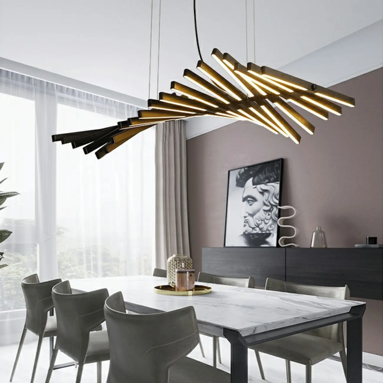 Stylish Linear Acrylic Island Pendant Light in Remote Control